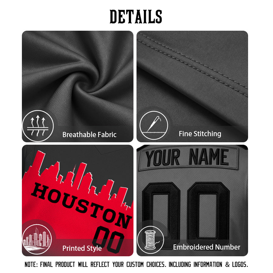 Custom Embroidered Houston City Skyline Football Jersey, Personalized Football Sports T-Shirts For Men Women Youth Boy