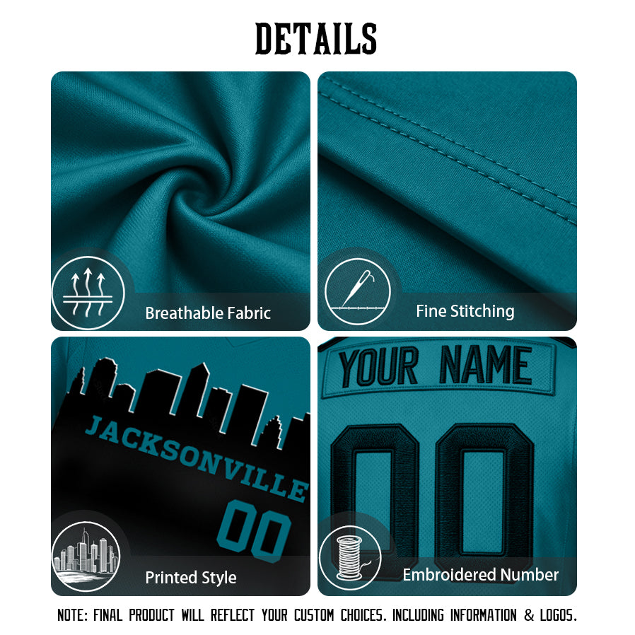 Custom Embroidered Jacksonville City Skyline Football Jersey, Personalized Football Sports T-Shirts For Men Women Youth Boy