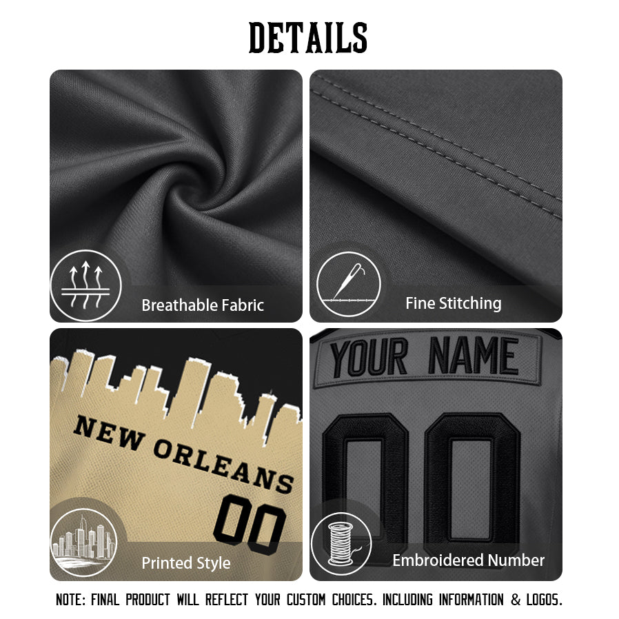 Custom Embroidered New Orleans City Skyline Football Jersey, Personalized Football Sports T-Shirts For Men Women Youth Boy